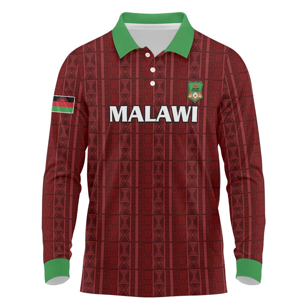 Custom Malawi Football Long Sleeve Polo Shirt Come On Flames - Red - Wonder Print Shop