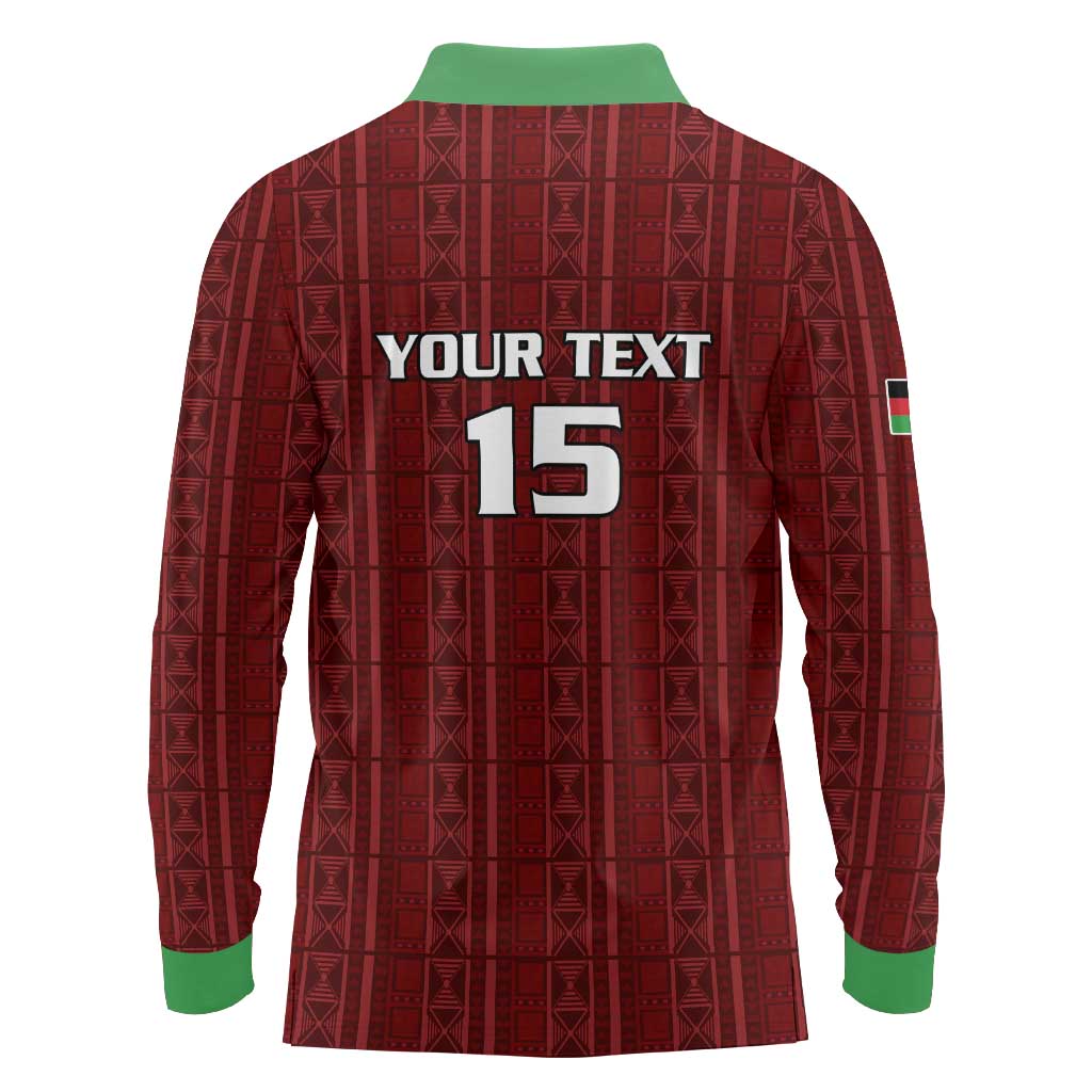 Custom Malawi Football Long Sleeve Polo Shirt Come On Flames - Red - Wonder Print Shop