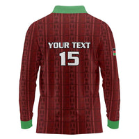 Custom Malawi Football Long Sleeve Polo Shirt Come On Flames - Red - Wonder Print Shop