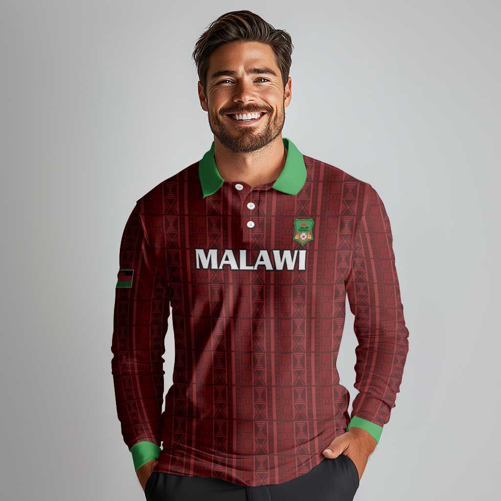 Custom Malawi Football Long Sleeve Polo Shirt Come On Flames - Red - Wonder Print Shop