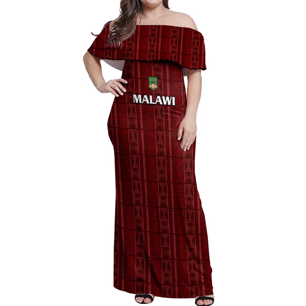 Custom Malawi Football Off Shoulder Maxi Dress Come On Flames - Red - Wonder Print Shop
