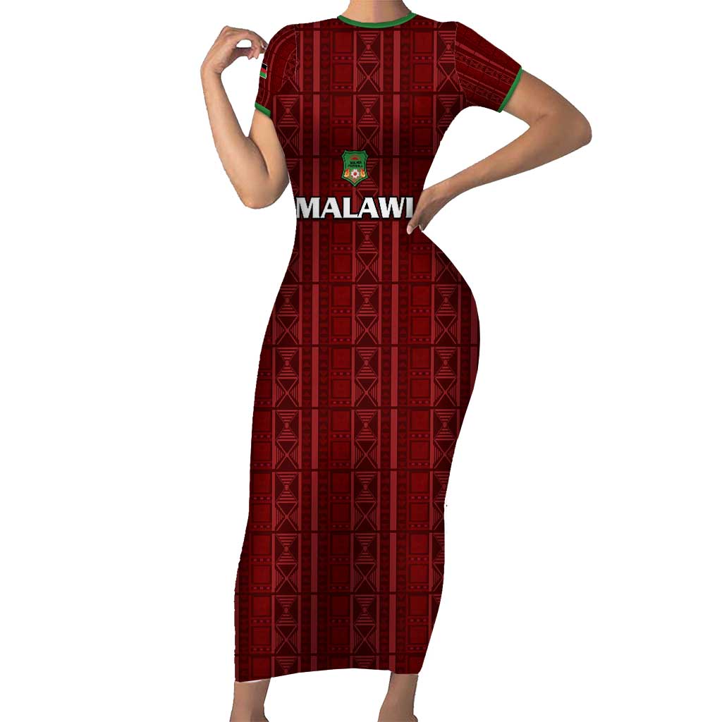 Custom Malawi Football Short Sleeve Bodycon Dress Come On Flames - Red - Wonder Print Shop