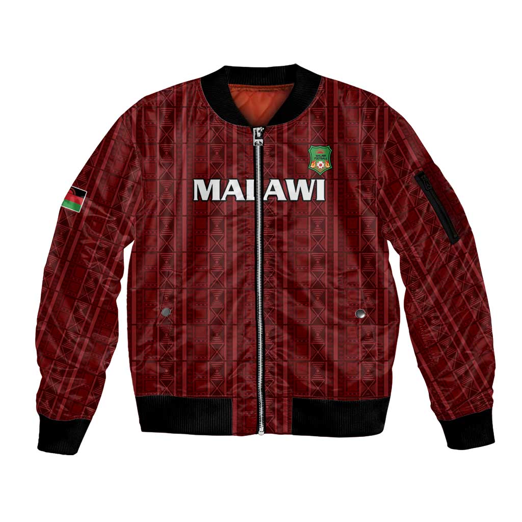 Custom Malawi Football Sleeve Zip Bomber Jacket Come On Flames - Red - Wonder Print Shop