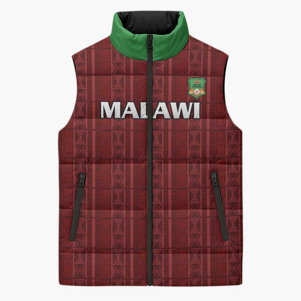 Custom Malawi Football Sleeveless Puffer Jacket Come On Flames - Red - Wonder Print Shop