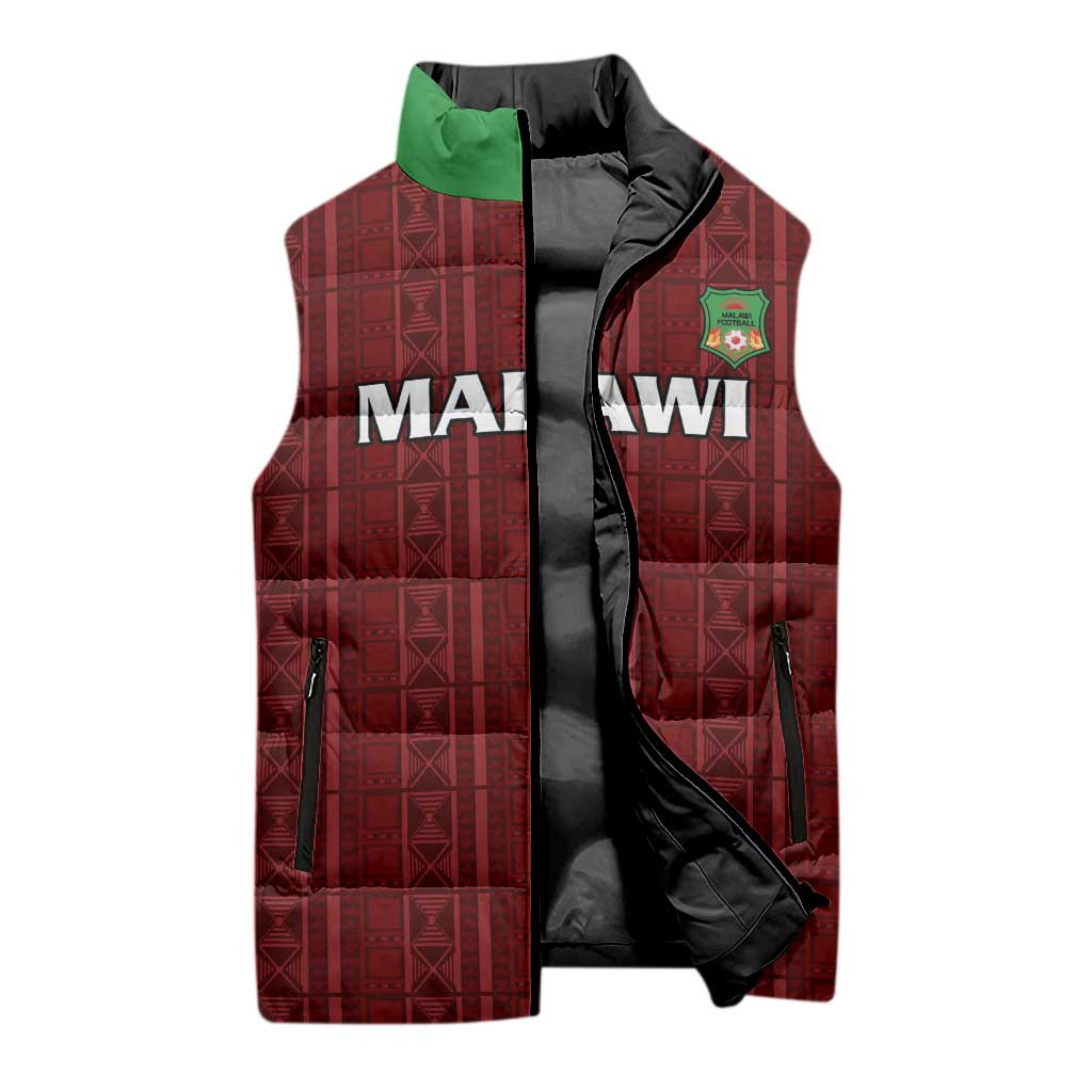 Custom Malawi Football Sleeveless Puffer Jacket Come On Flames - Red - Wonder Print Shop