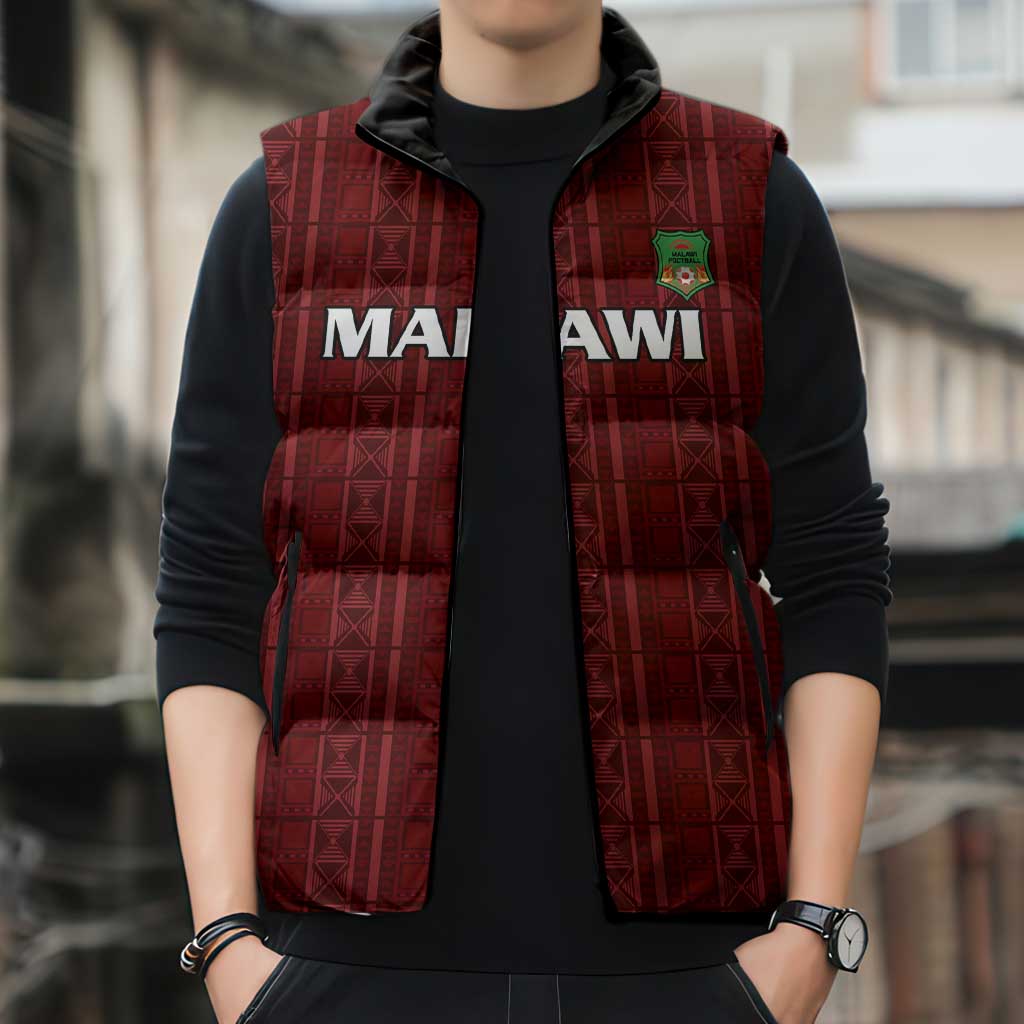 Custom Malawi Football Sleeveless Puffer Jacket Come On Flames - Red - Wonder Print Shop