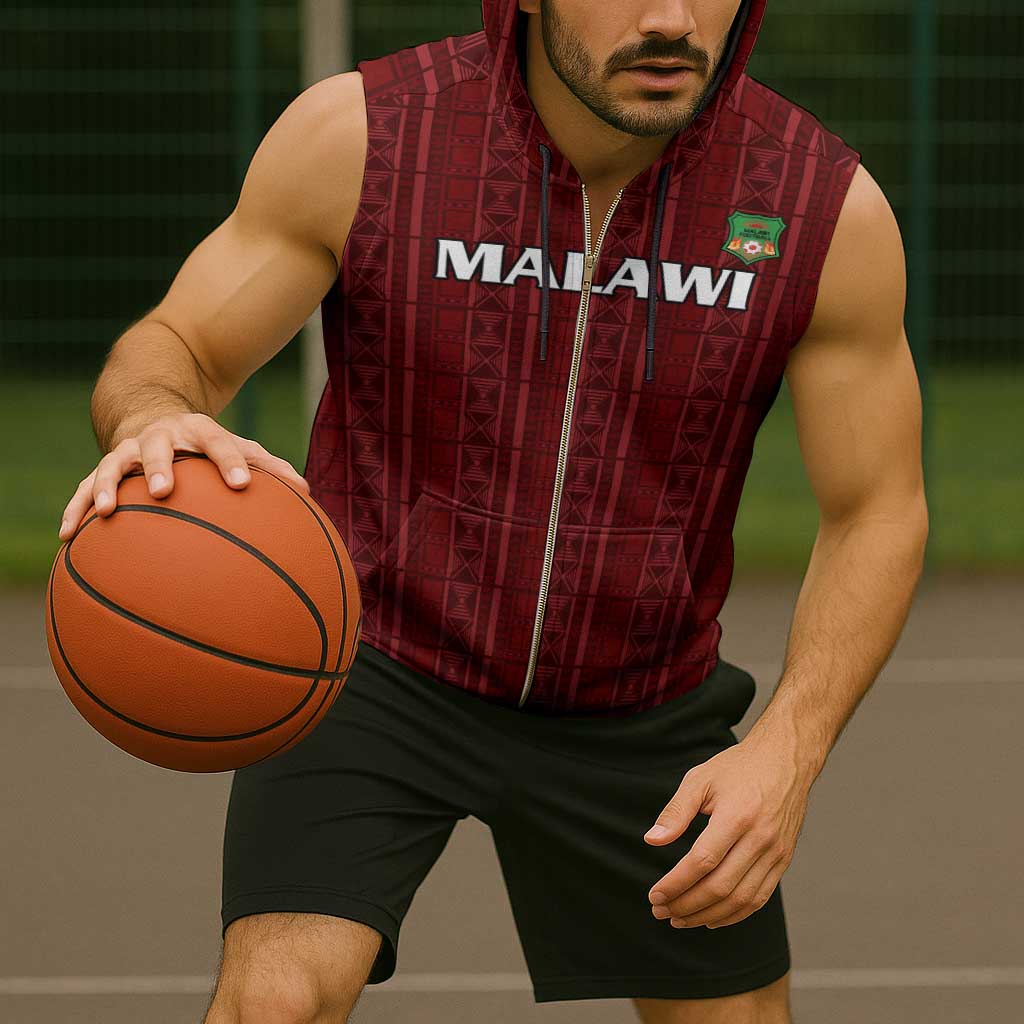 Custom Malawi Football Sleeveless Zip Hoodie Come On Flames - Red - Wonder Print Shop
