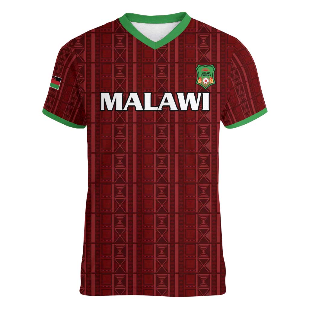 Custom Malawi Football Women V-Neck T-Shirt Come On Flames - Red - Wonder Print Shop