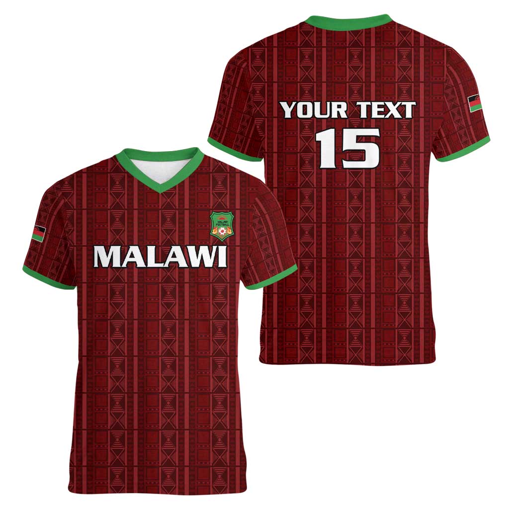 Custom Malawi Football Women V-Neck T-Shirt Come On Flames - Red - Wonder Print Shop