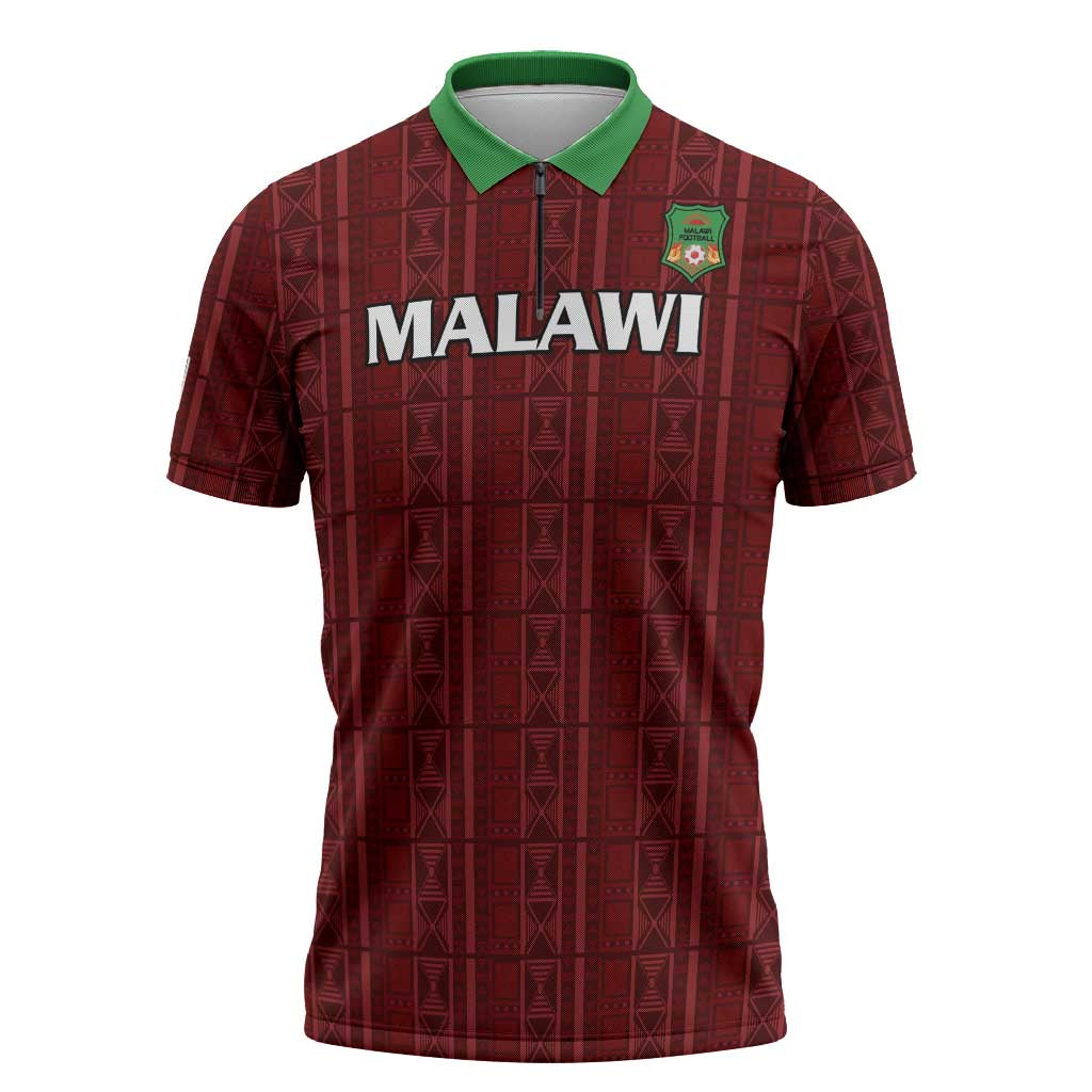 Custom Malawi Football Zipper Polo Shirt Come On Flames - Red - Wonder Print Shop