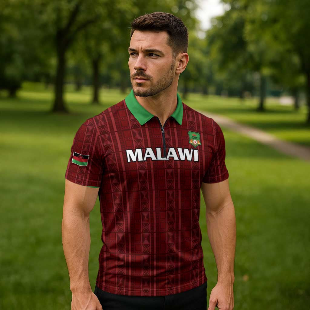 Custom Malawi Football Zipper Polo Shirt Come On Flames - Red - Wonder Print Shop