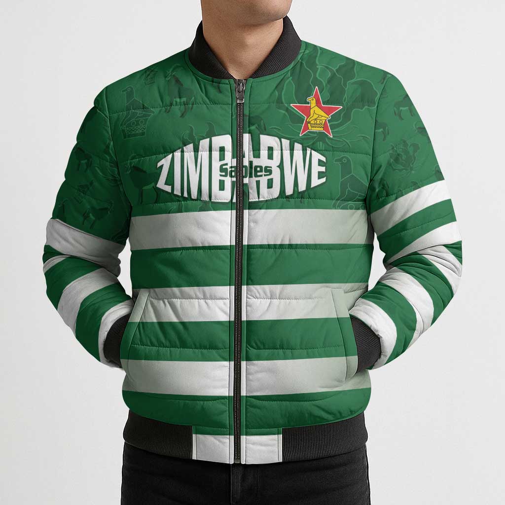 Rugby Zimbabwe Custom Bomber Puffer Jacket Go Champions Sables - Wonder Print Shop