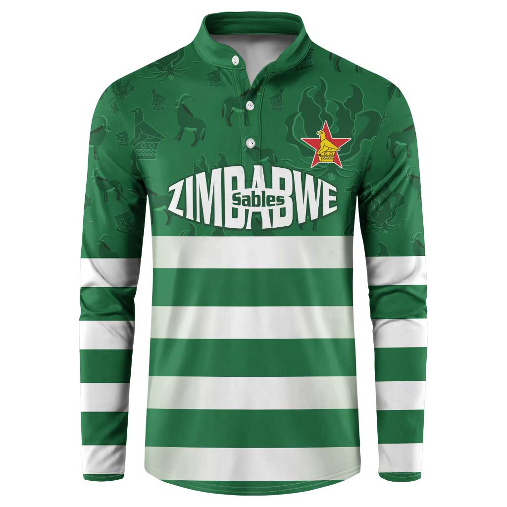 Rugby Zimbabwe Custom Button Sweatshirt Go Champions Sables - Wonder Print Shop