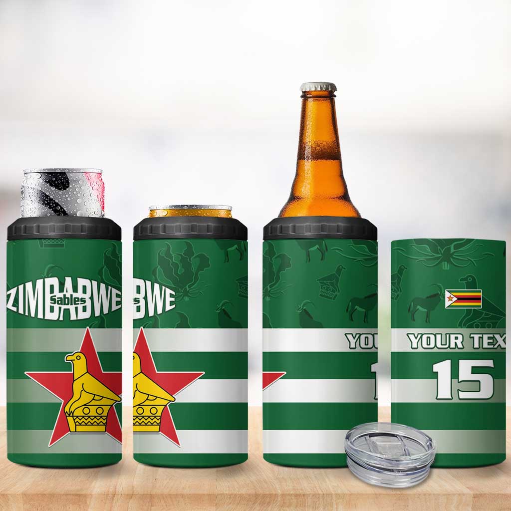 Rugby Zimbabwe Custom 4 in 1 Can Cooler Tumbler Go Champions Sables - Wonder Print Shop