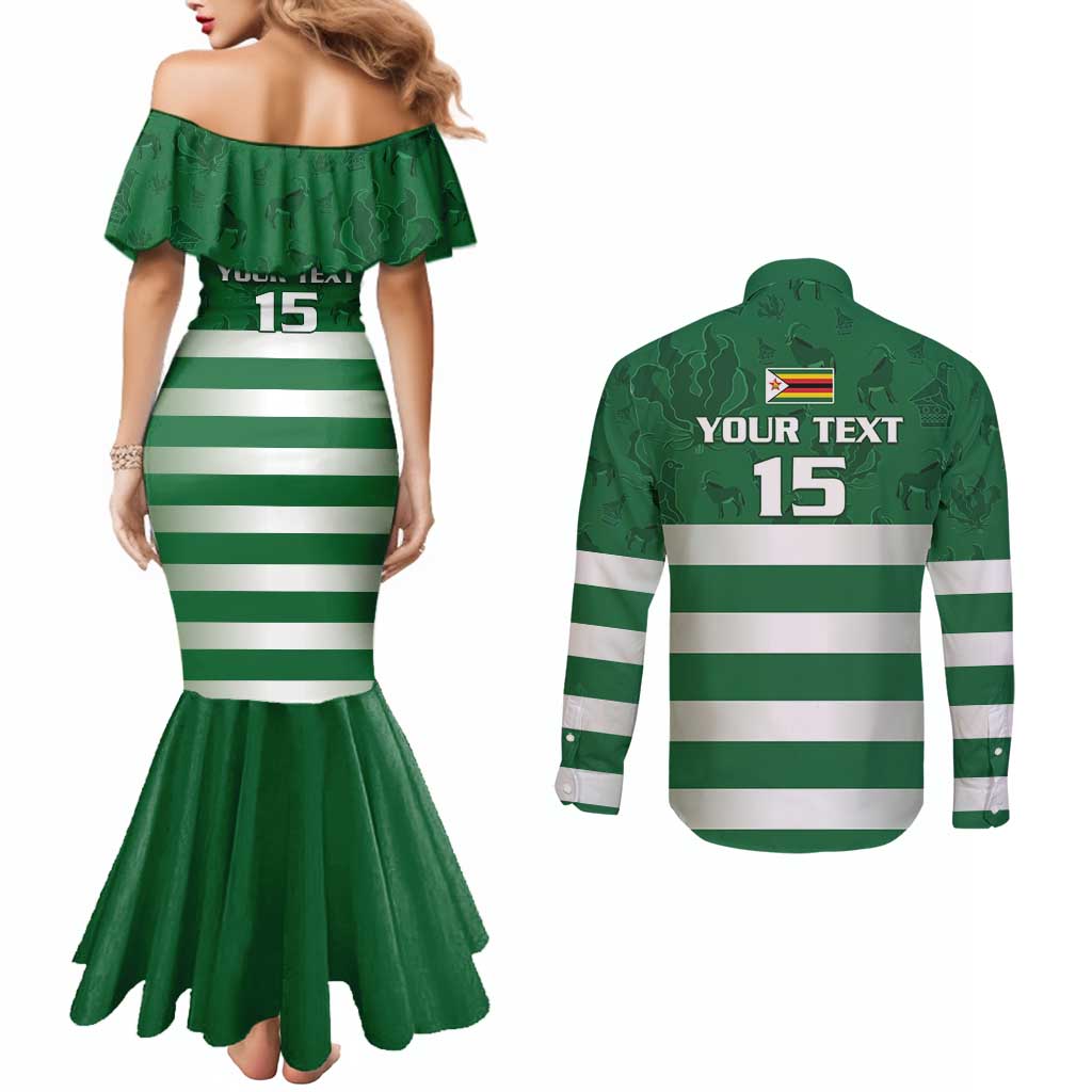 Rugby Zimbabwe Custom Couples Matching Mermaid Dress and Long Sleeve Button Shirt Go Champions Sables - Wonder Print Shop