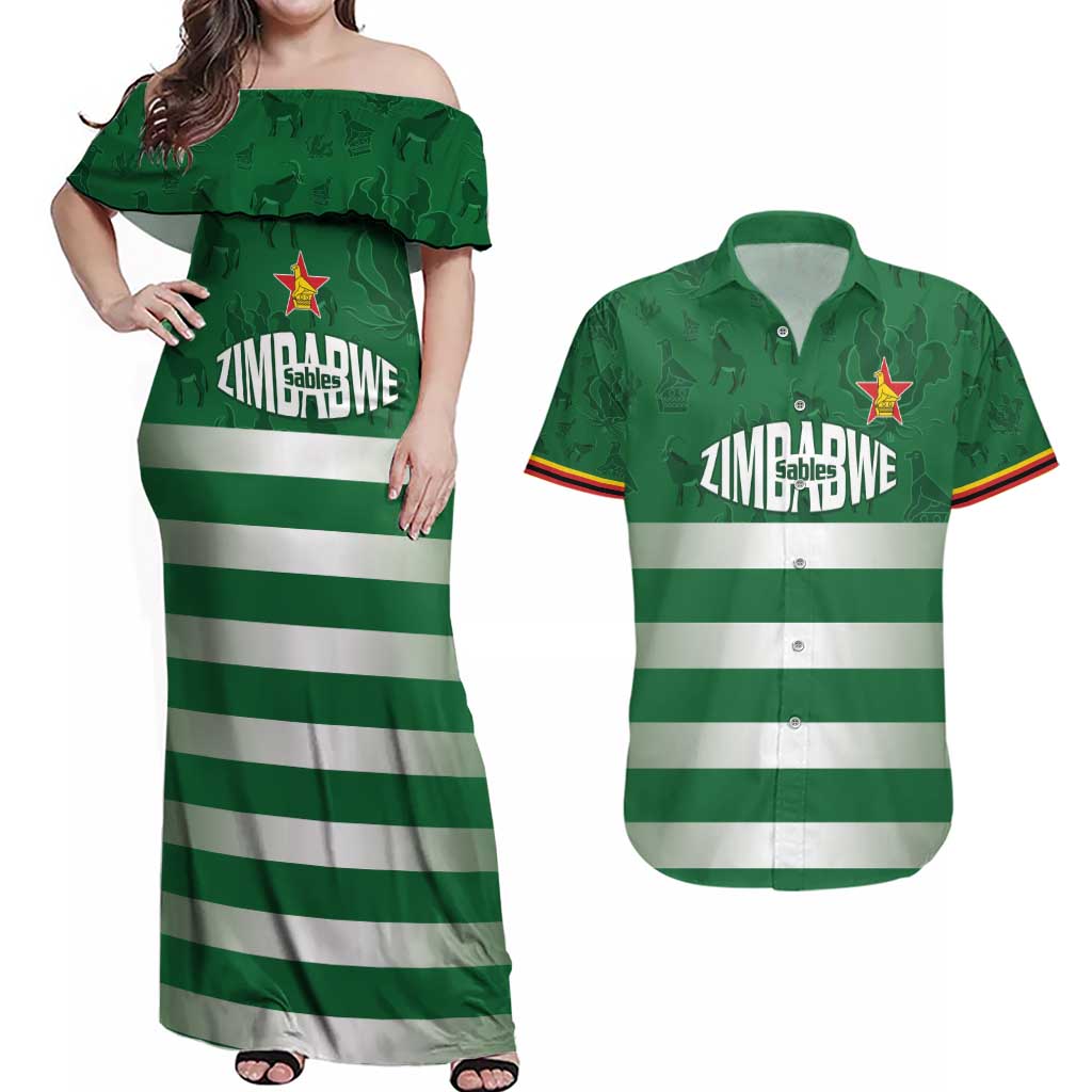 Rugby Zimbabwe Custom Couples Matching Off Shoulder Maxi Dress and Hawaiian Shirt Go Champions Sables - Wonder Print Shop