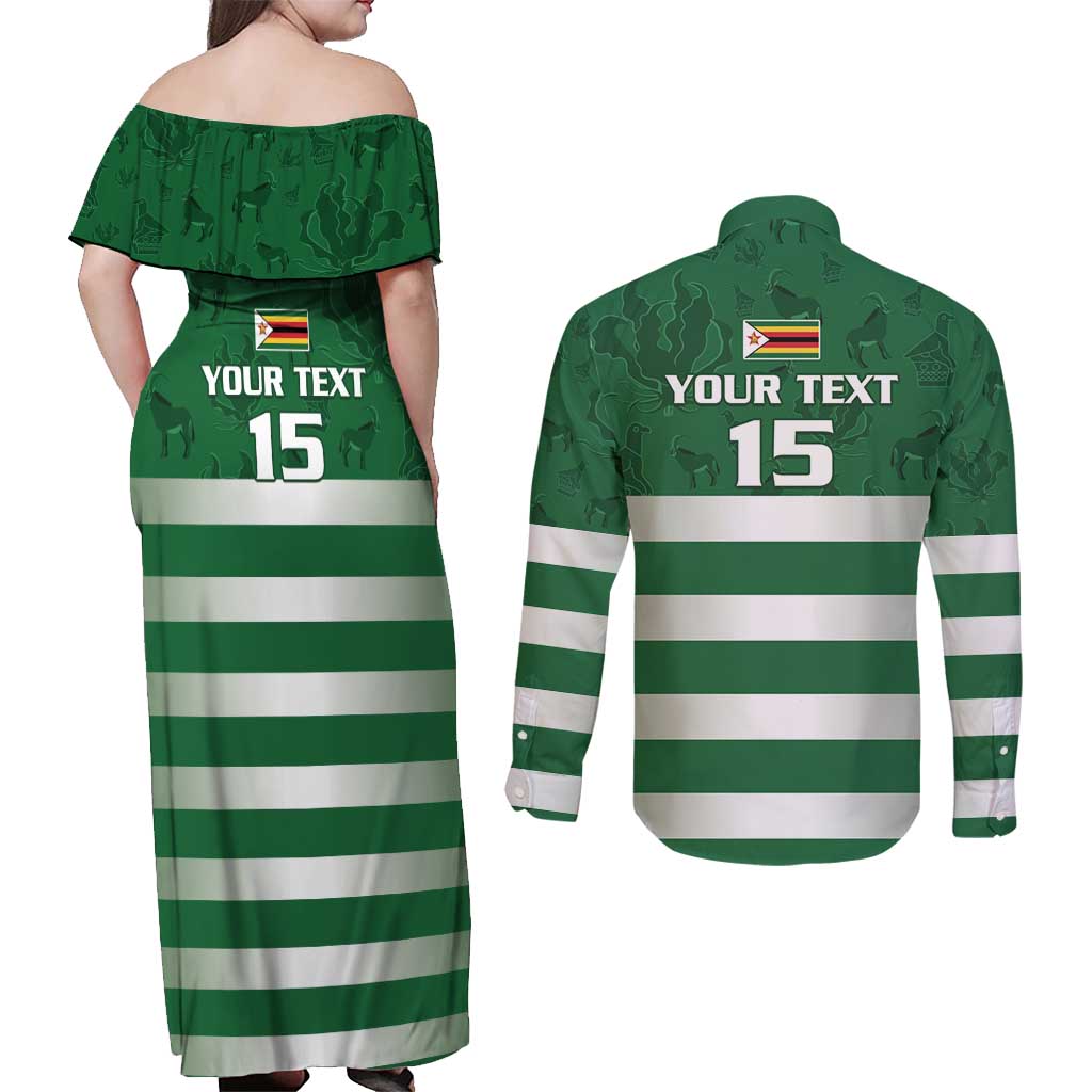 Rugby Zimbabwe Custom Couples Matching Off Shoulder Maxi Dress and Long Sleeve Button Shirt Go Champions Sables - Wonder Print Shop
