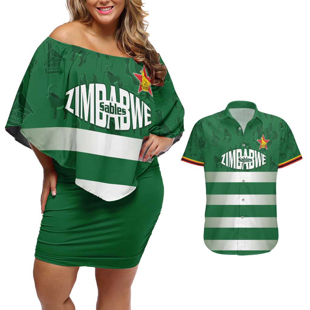 Rugby Zimbabwe Custom Couples Matching Off Shoulder Short Dress and Hawaiian Shirt Go Champions Sables - Wonder Print Shop