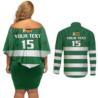 Rugby Zimbabwe Custom Couples Matching Off Shoulder Short Dress and Long Sleeve Button Shirt Go Champions Sables - Wonder Print Shop