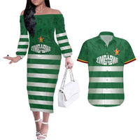 Rugby Zimbabwe Custom Couples Matching Off The Shoulder Long Sleeve Dress and Hawaiian Shirt Go Champions Sables - Wonder Print Shop