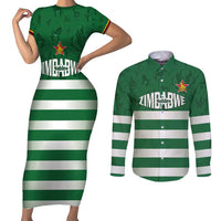 Rugby Zimbabwe Custom Couples Matching Short Sleeve Bodycon Dress and Long Sleeve Button Shirt Go Champions Sables - Wonder Print Shop