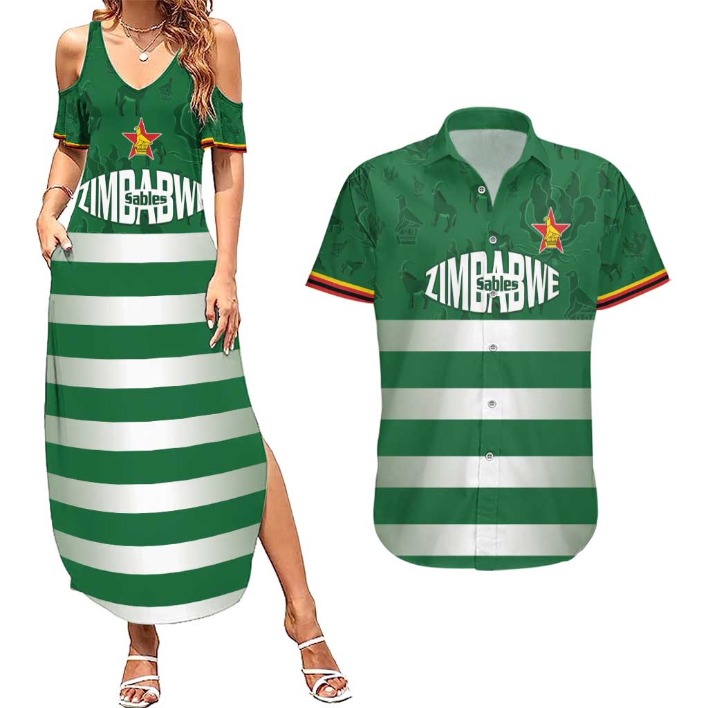 Rugby Zimbabwe Custom Couples Matching Summer Maxi Dress and Hawaiian Shirt Go Champions Sables - Wonder Print Shop