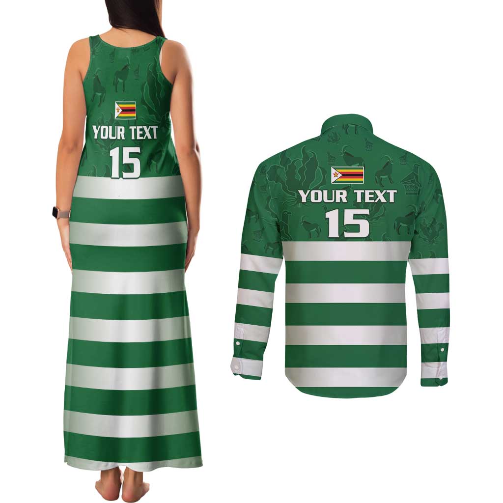 Rugby Zimbabwe Custom Couples Matching Tank Maxi Dress and Long Sleeve Button Shirt Go Champions Sables - Wonder Print Shop