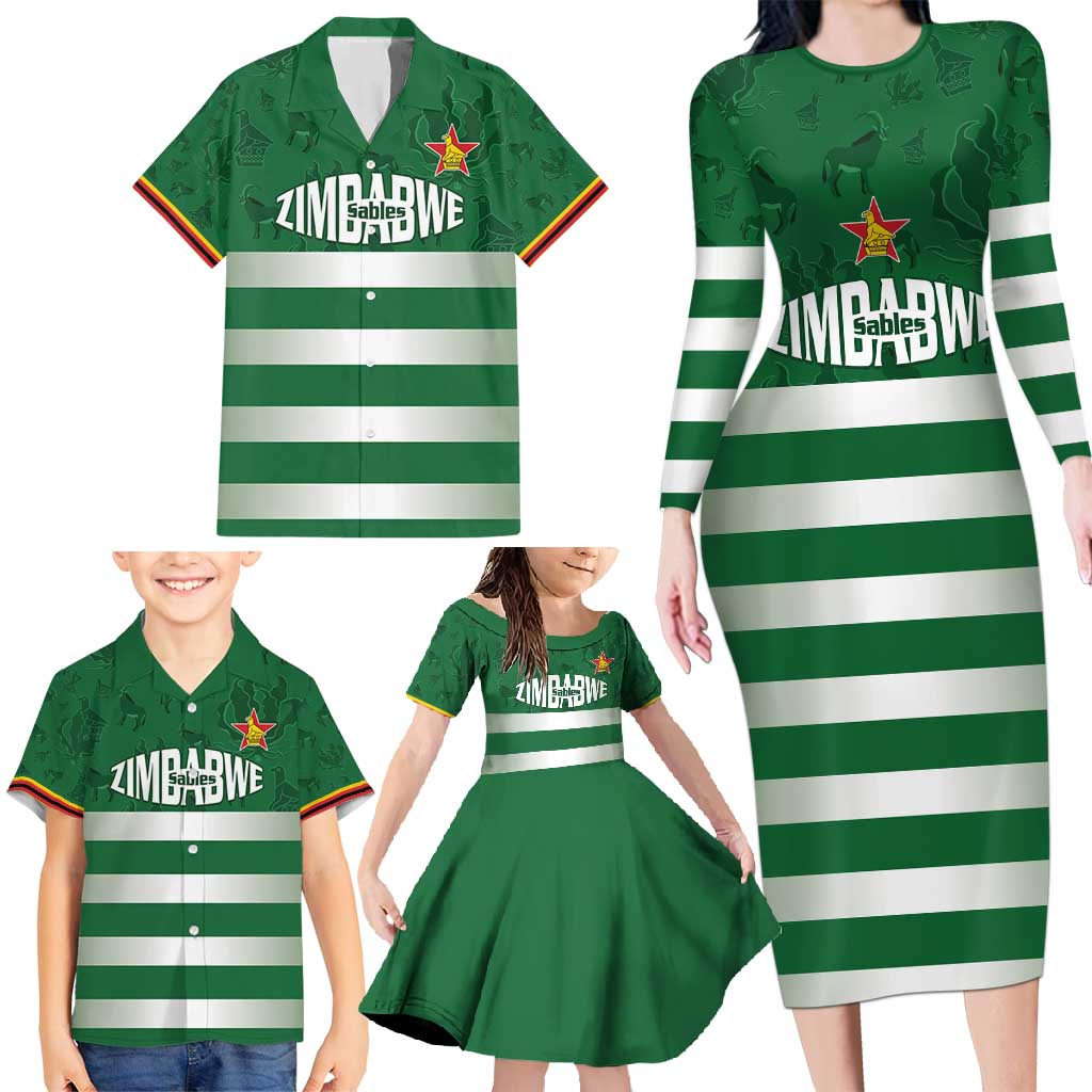 Rugby Zimbabwe Custom Family Matching Long Sleeve Bodycon Dress and Hawaiian Shirt Go Champions Sables - Wonder Print Shop