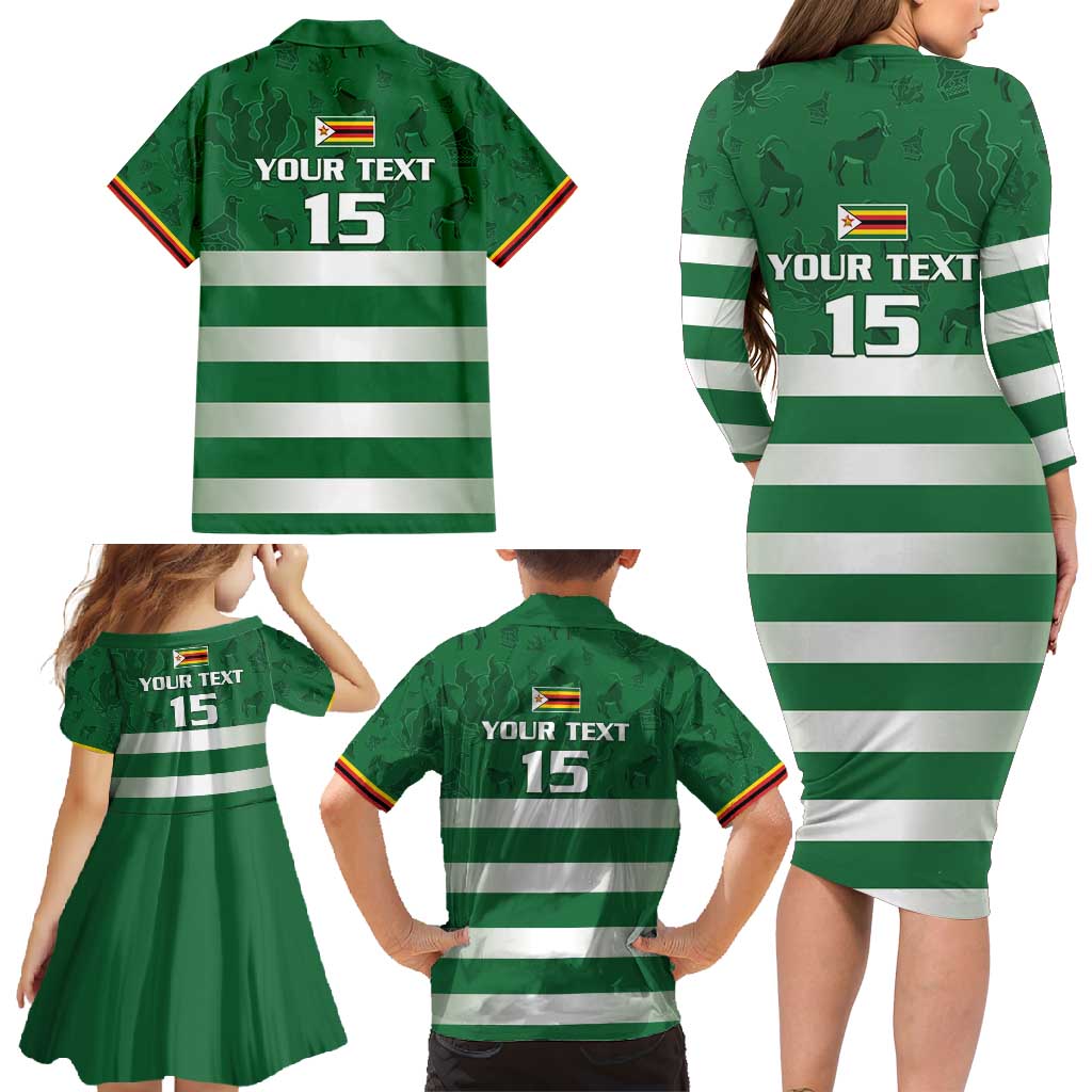 Rugby Zimbabwe Custom Family Matching Long Sleeve Bodycon Dress and Hawaiian Shirt Go Champions Sables - Wonder Print Shop