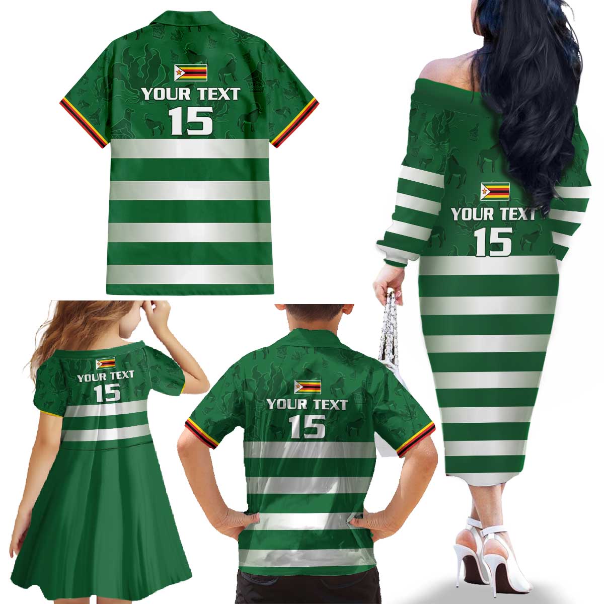 Rugby Zimbabwe Custom Family Matching Off The Shoulder Long Sleeve Dress and Hawaiian Shirt Go Champions Sables - Wonder Print Shop