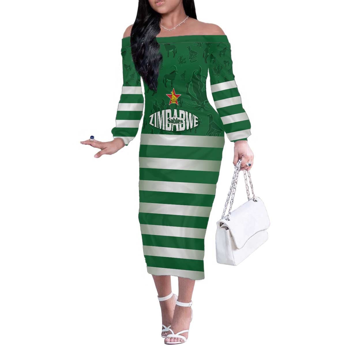 Rugby Zimbabwe Custom Family Matching Off The Shoulder Long Sleeve Dress and Hawaiian Shirt Go Champions Sables - Wonder Print Shop