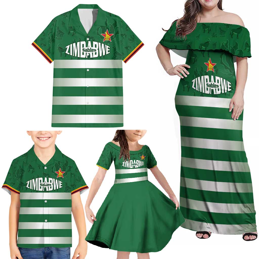 Rugby Zimbabwe Custom Family Matching Off Shoulder Maxi Dress and Hawaiian Shirt Go Champions Sables - Wonder Print Shop