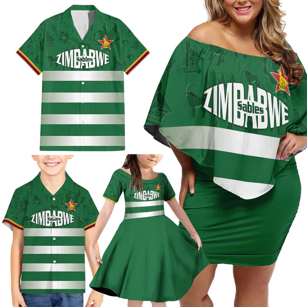 Rugby Zimbabwe Custom Family Matching Off Shoulder Short Dress and Hawaiian Shirt Go Champions Sables - Wonder Print Shop