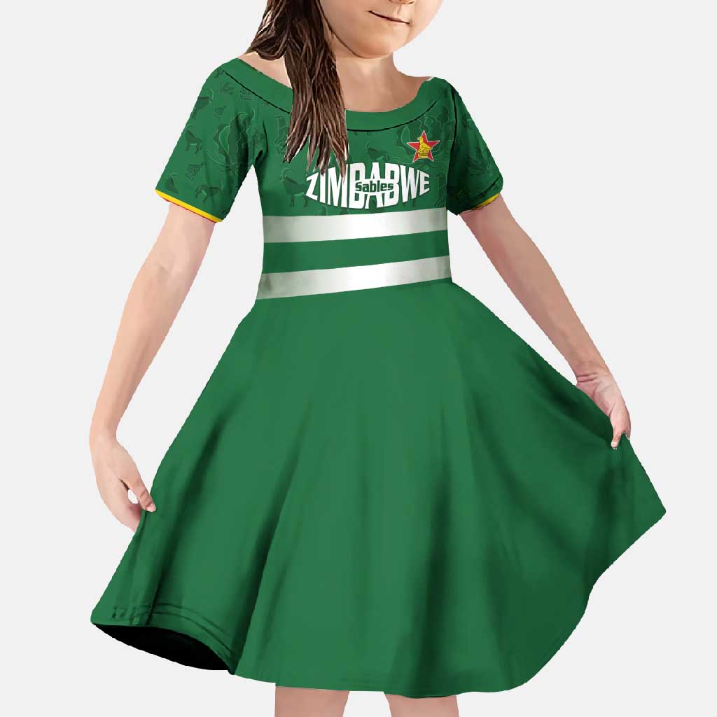 Rugby Zimbabwe Custom Family Matching Short Sleeve Bodycon Dress and Hawaiian Shirt Go Champions Sables - Wonder Print Shop