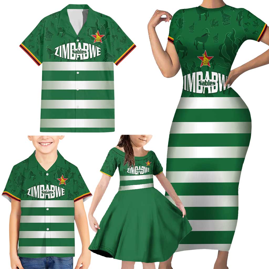 Rugby Zimbabwe Custom Family Matching Short Sleeve Bodycon Dress and Hawaiian Shirt Go Champions Sables - Wonder Print Shop