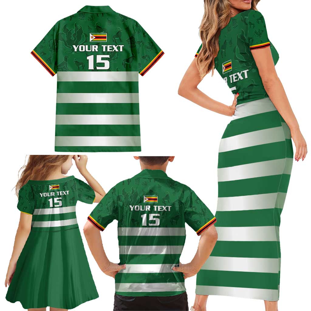 Rugby Zimbabwe Custom Family Matching Short Sleeve Bodycon Dress and Hawaiian Shirt Go Champions Sables - Wonder Print Shop