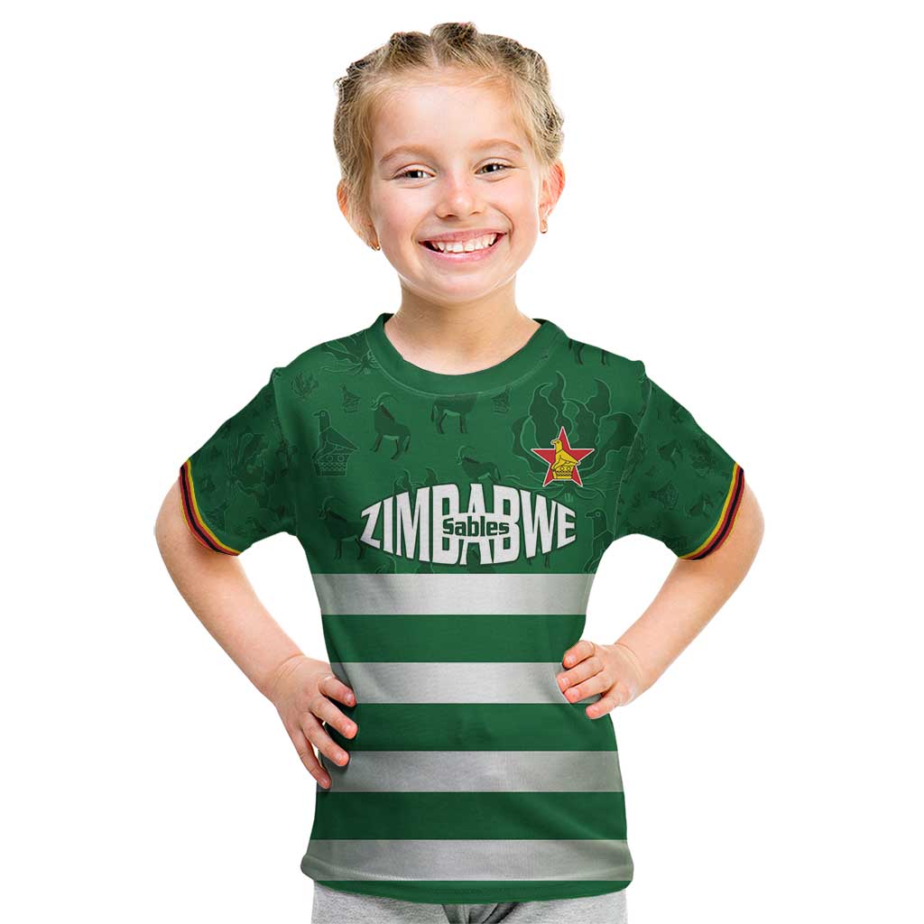 Rugby Zimbabwe Custom Kid T Shirt Go Champions Sables - Wonder Print Shop