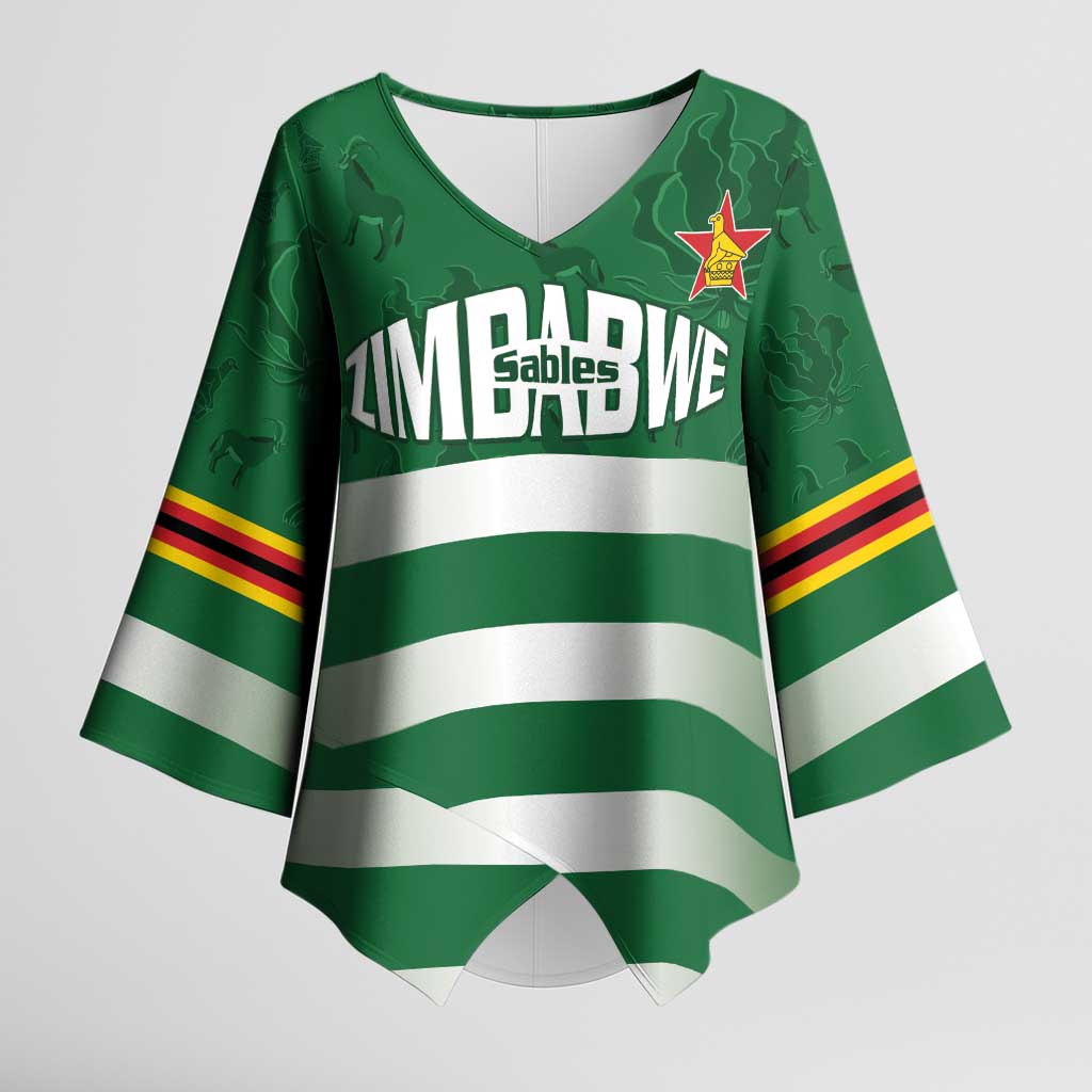 Rugby Zimbabwe Custom Kimono Sleeve Blouse Go Champions Sables - Wonder Print Shop