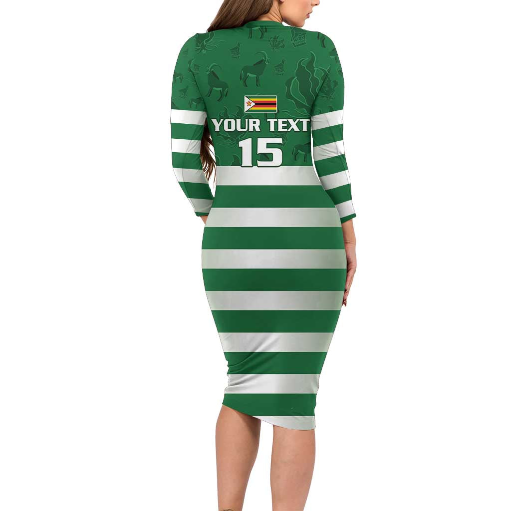 Rugby Zimbabwe Custom Long Sleeve Bodycon Dress Go Champions Sables - Wonder Print Shop