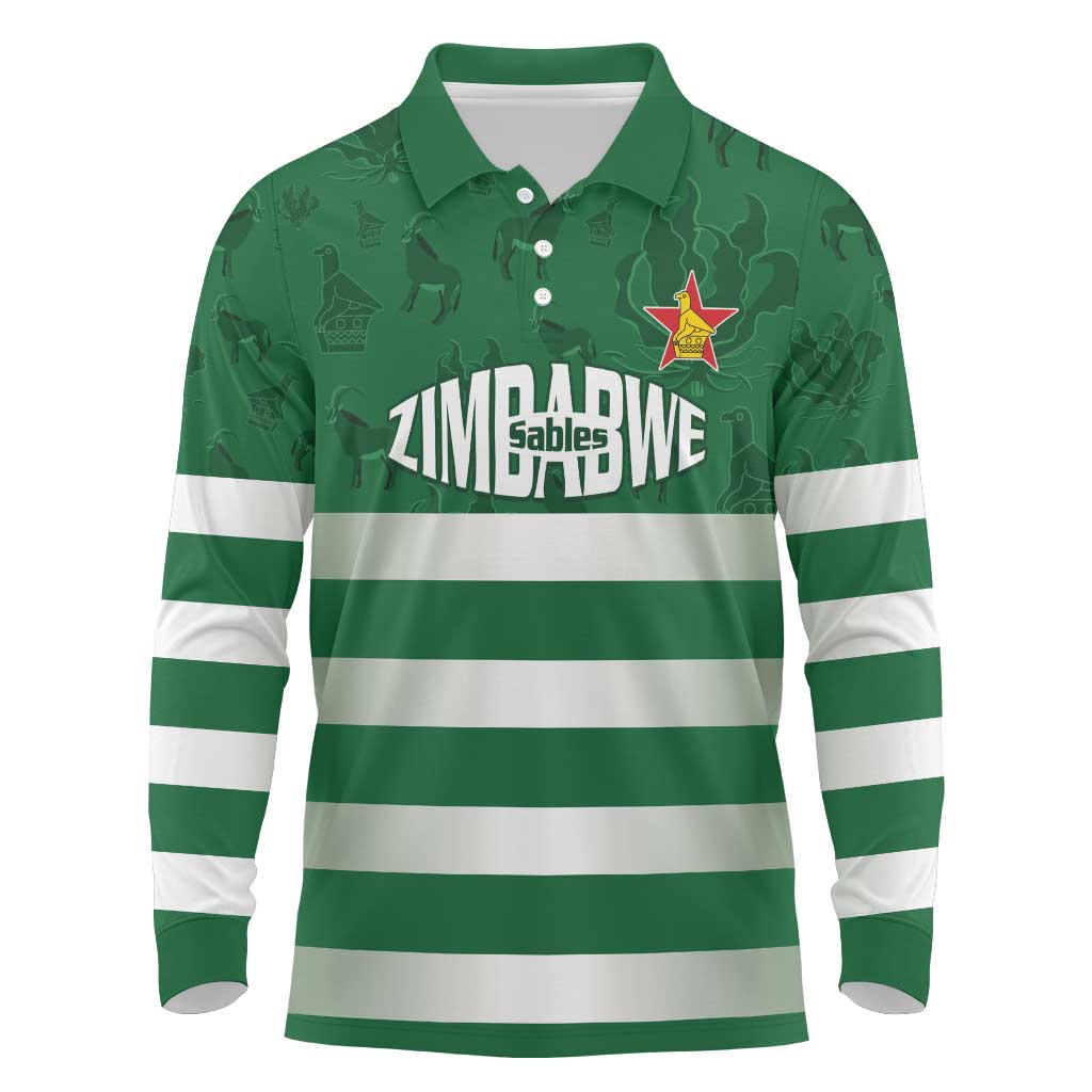 Rugby Zimbabwe Custom Long Sleeve Polo Shirt Go Champions Sables - Wonder Print Shop