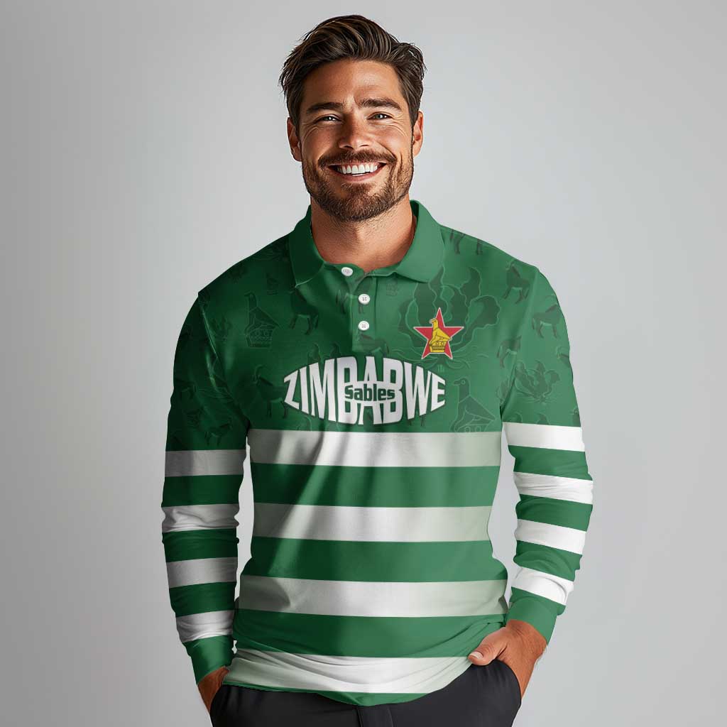Rugby Zimbabwe Custom Long Sleeve Polo Shirt Go Champions Sables - Wonder Print Shop