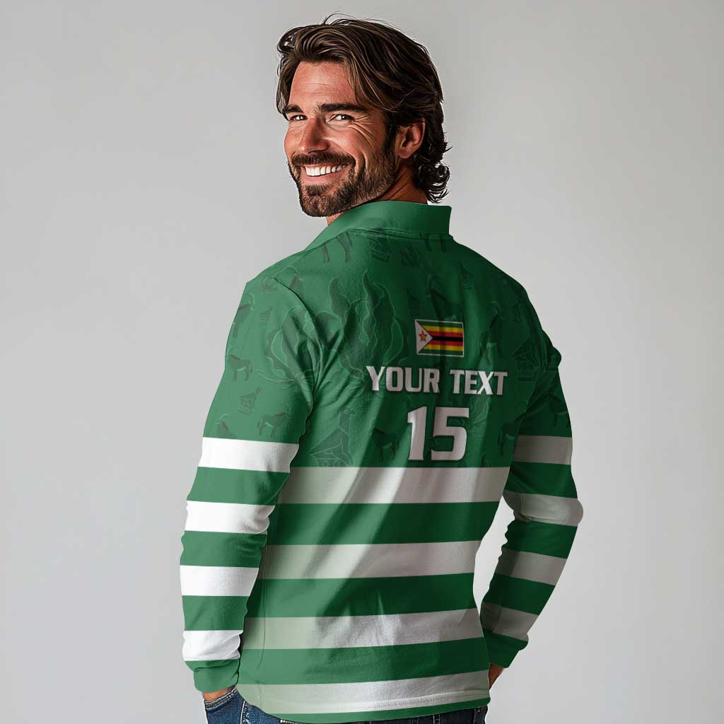 Rugby Zimbabwe Custom Long Sleeve Polo Shirt Go Champions Sables - Wonder Print Shop