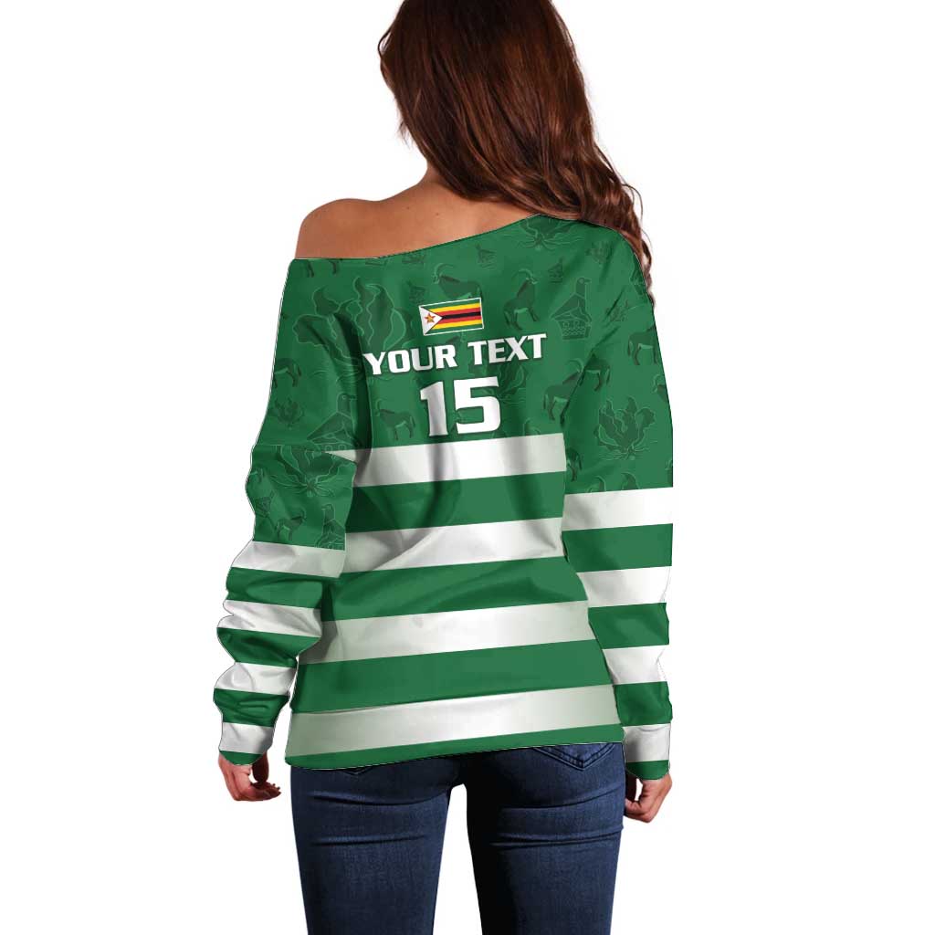 Rugby Zimbabwe Custom Off Shoulder Sweater Go Champions Sables - Wonder Print Shop