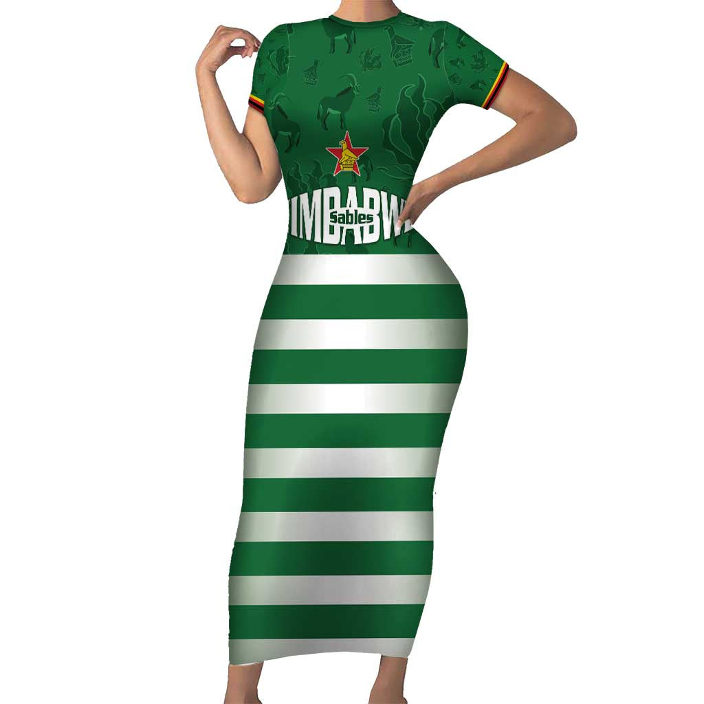Rugby Zimbabwe Custom Short Sleeve Bodycon Dress Go Champions Sables - Wonder Print Shop