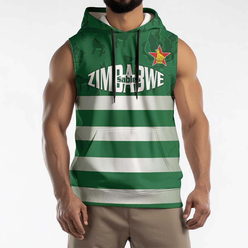Rugby Zimbabwe Custom Sleeveless Hoodie Go Champions Sables - Wonder Print Shop