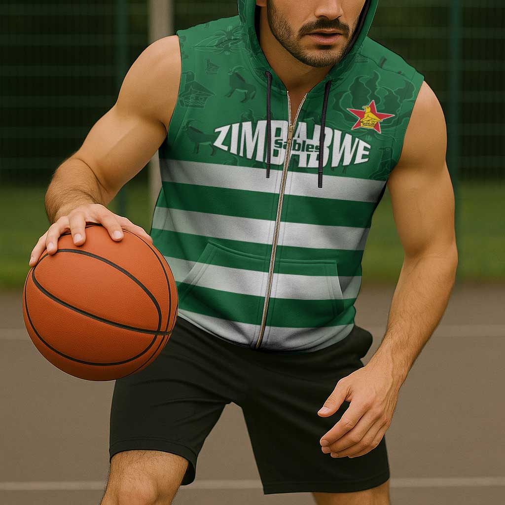 Rugby Zimbabwe Custom Sleeveless Zip Hoodie Go Champions Sables - Wonder Print Shop
