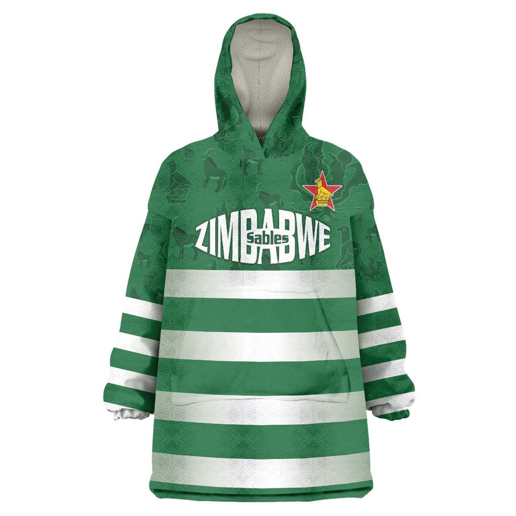 Rugby Zimbabwe Custom Wearable Blanket Hoodie Go Champions Sables - Wonder Print Shop