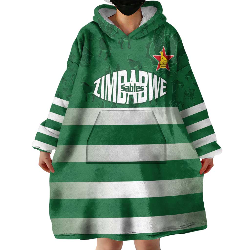 Rugby Zimbabwe Custom Wearable Blanket Hoodie Go Champions Sables - Wonder Print Shop
