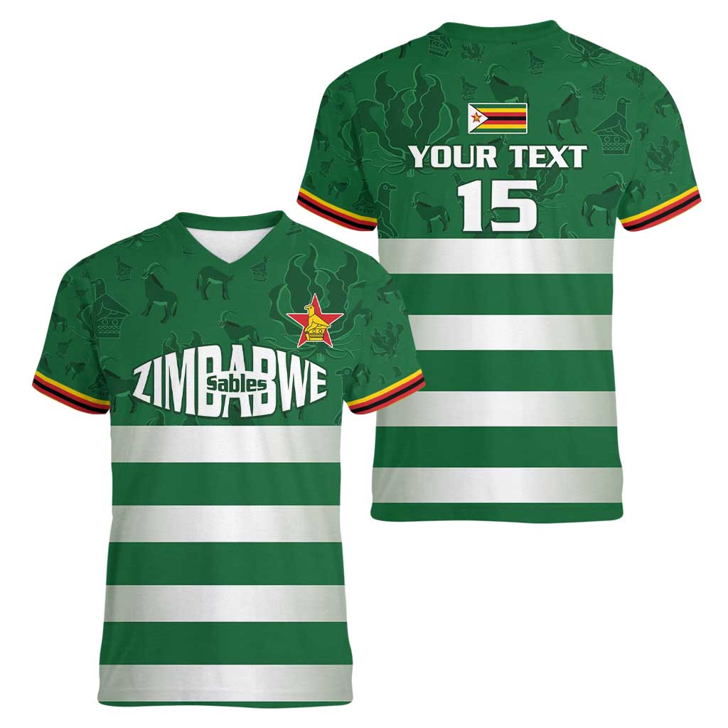 Rugby Zimbabwe Custom Women V-Neck T-Shirt Go Champions Sables - Wonder Print Shop