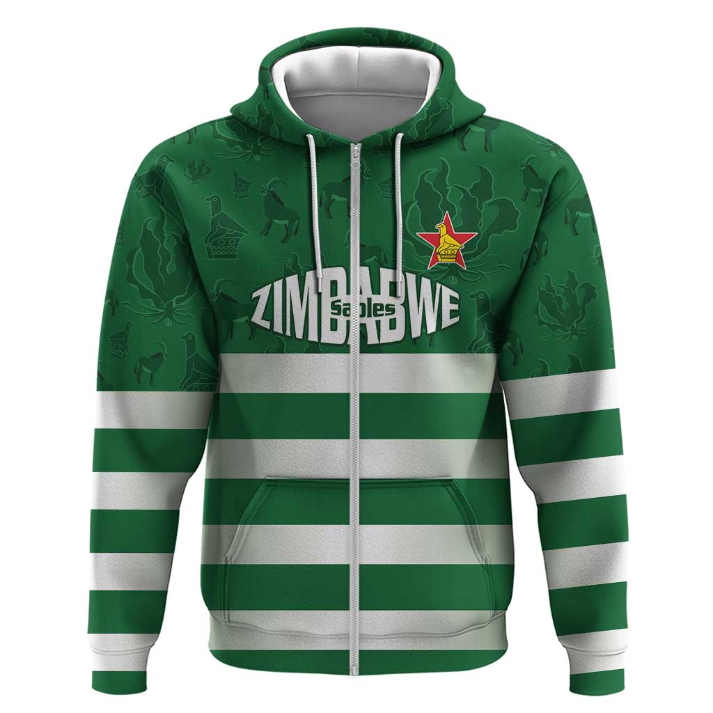 Rugby Zimbabwe Custom Zip Hoodie Go Champions Sables - Wonder Print Shop
